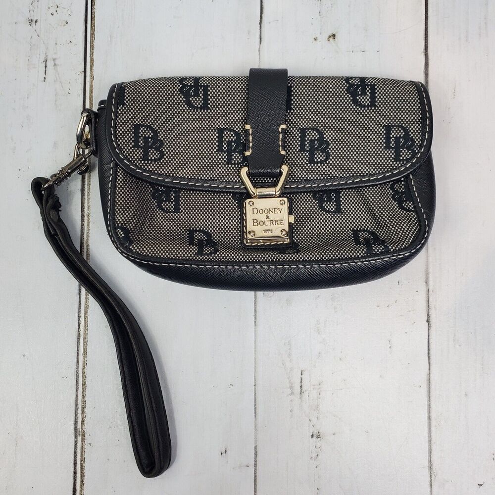 Dooney And Bourke Wristlet Locking Clasp Wallet Monogram Black Red Interior 6”